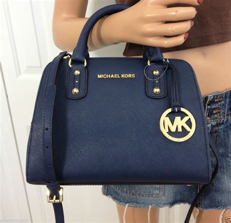 navy logo michael kors purse|Michael Kors blue leather purse.